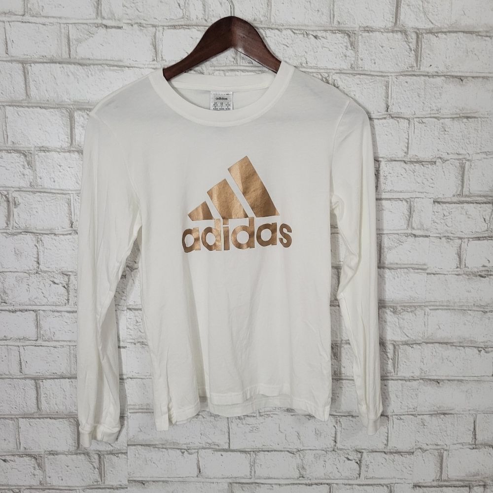 adidas white and gold long sleeve tee